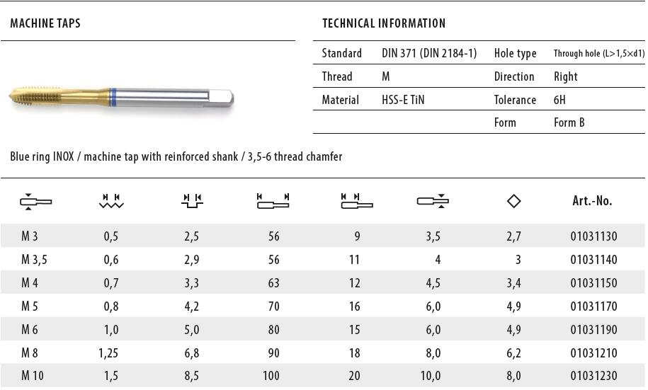 Spiral Pointed Machine Tap with TIN Coating