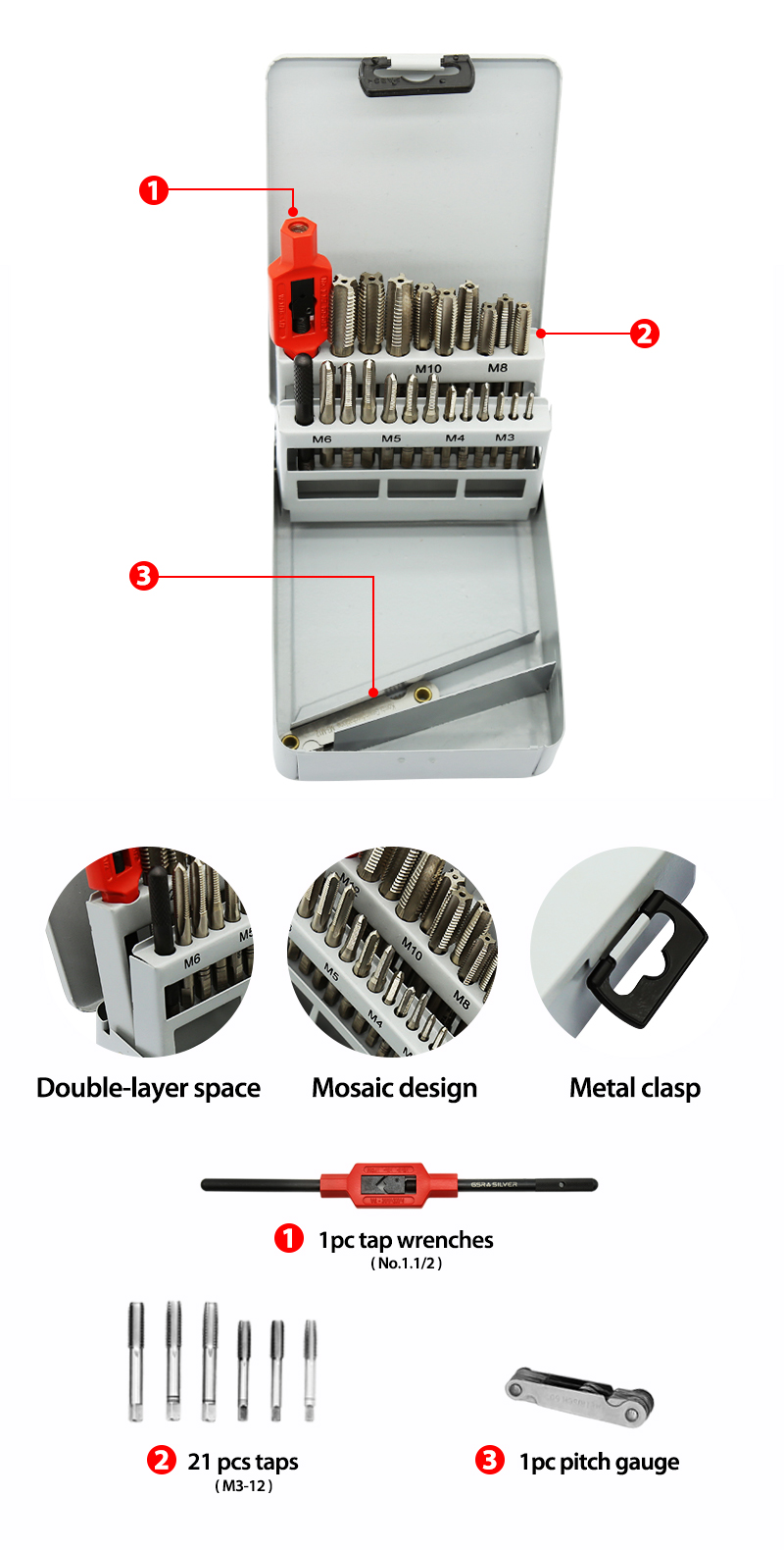 22pcs HSS DIN352 Hand tap and Handle Set